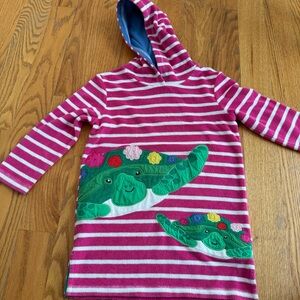 Mini Boden Toweling Turtles Pink Stripes Swim Cover Hooded dress size 5-6